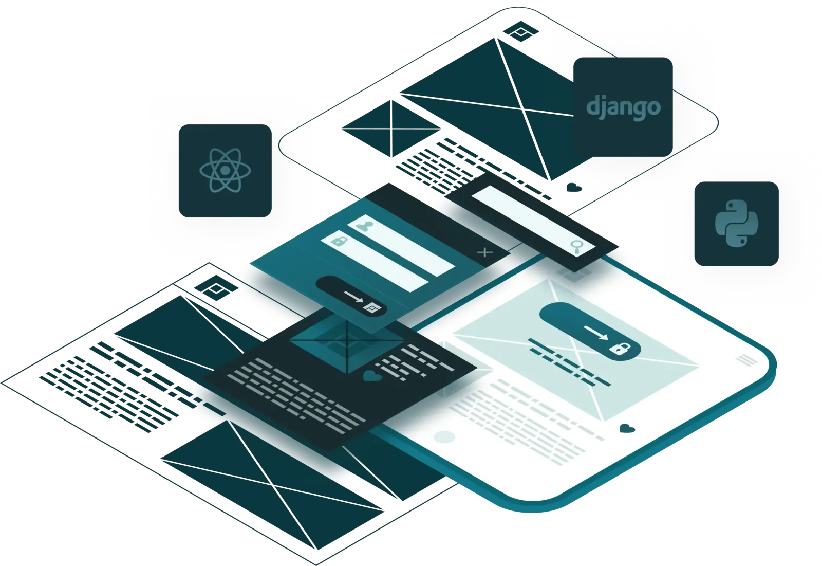 Custom web application development services hero illustration